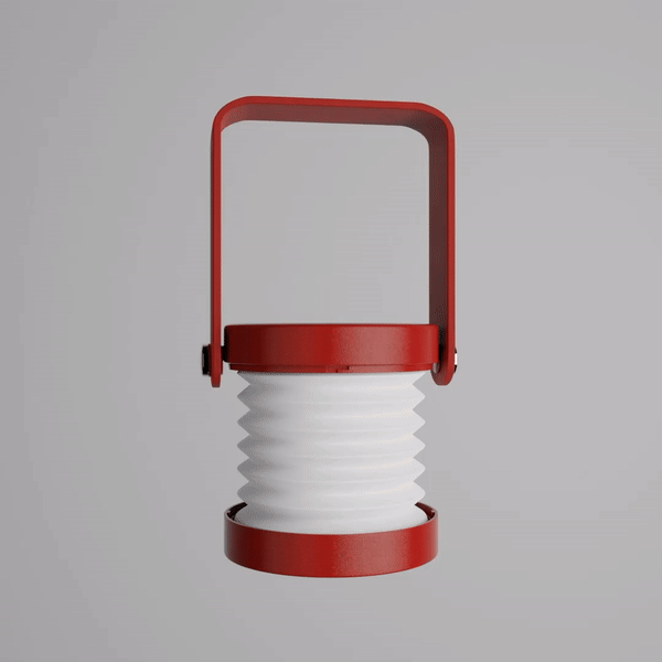 Lykt Lanta LED lantern in vibrant Christmas Red with a folding red shade, contrast grey base, and a classic wooden handle, ideal for festive and year-round use.